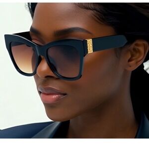 Cat Eye Sunglasses Gold Chain Accent Designer Style Fashion Shades Elegant Trend